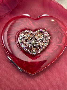 Spring Street Red Heart Compact Mirror with Jeweled Center